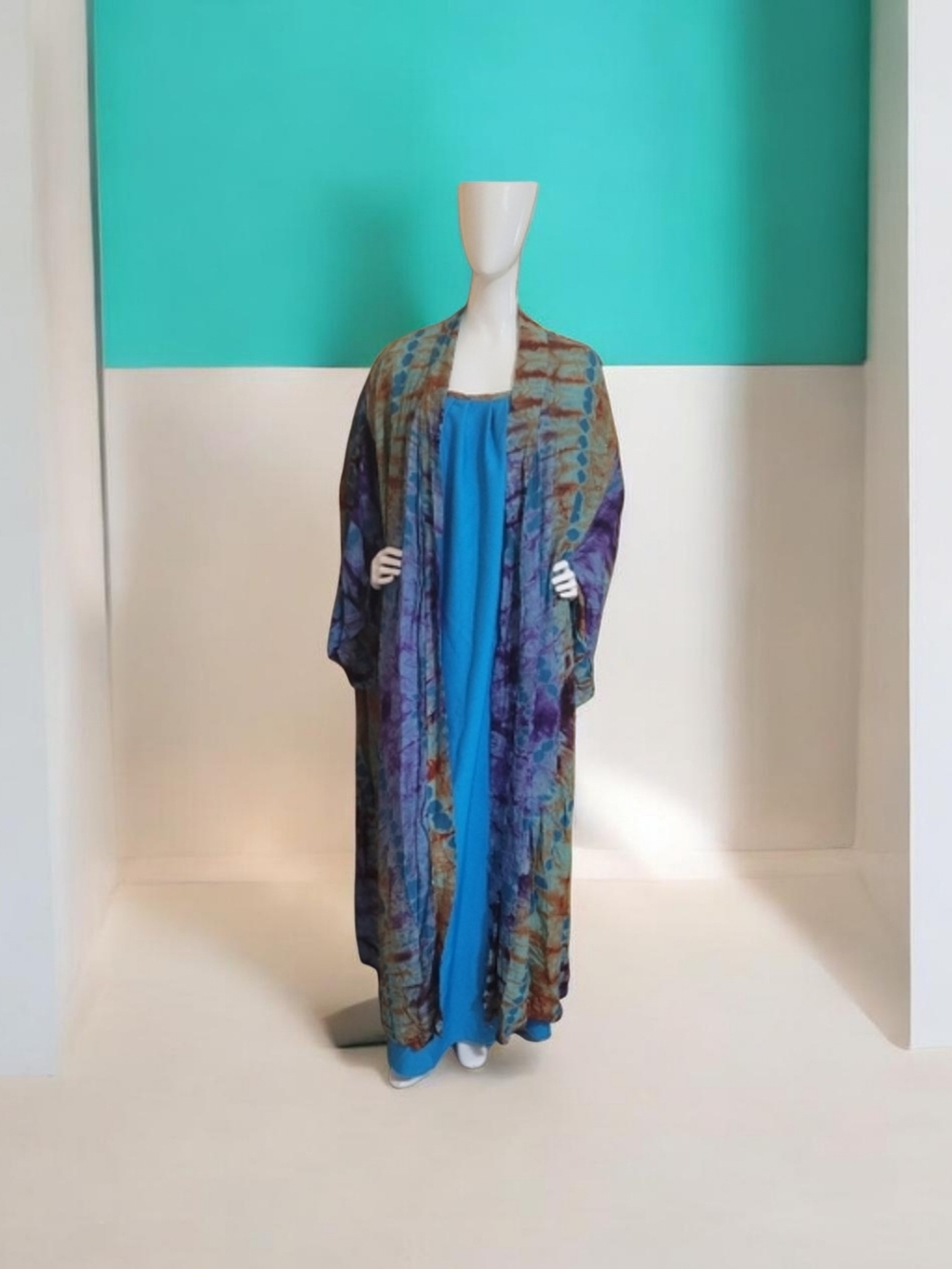 Boho Tie-Dye Duster Kimono in Teal & Purple
